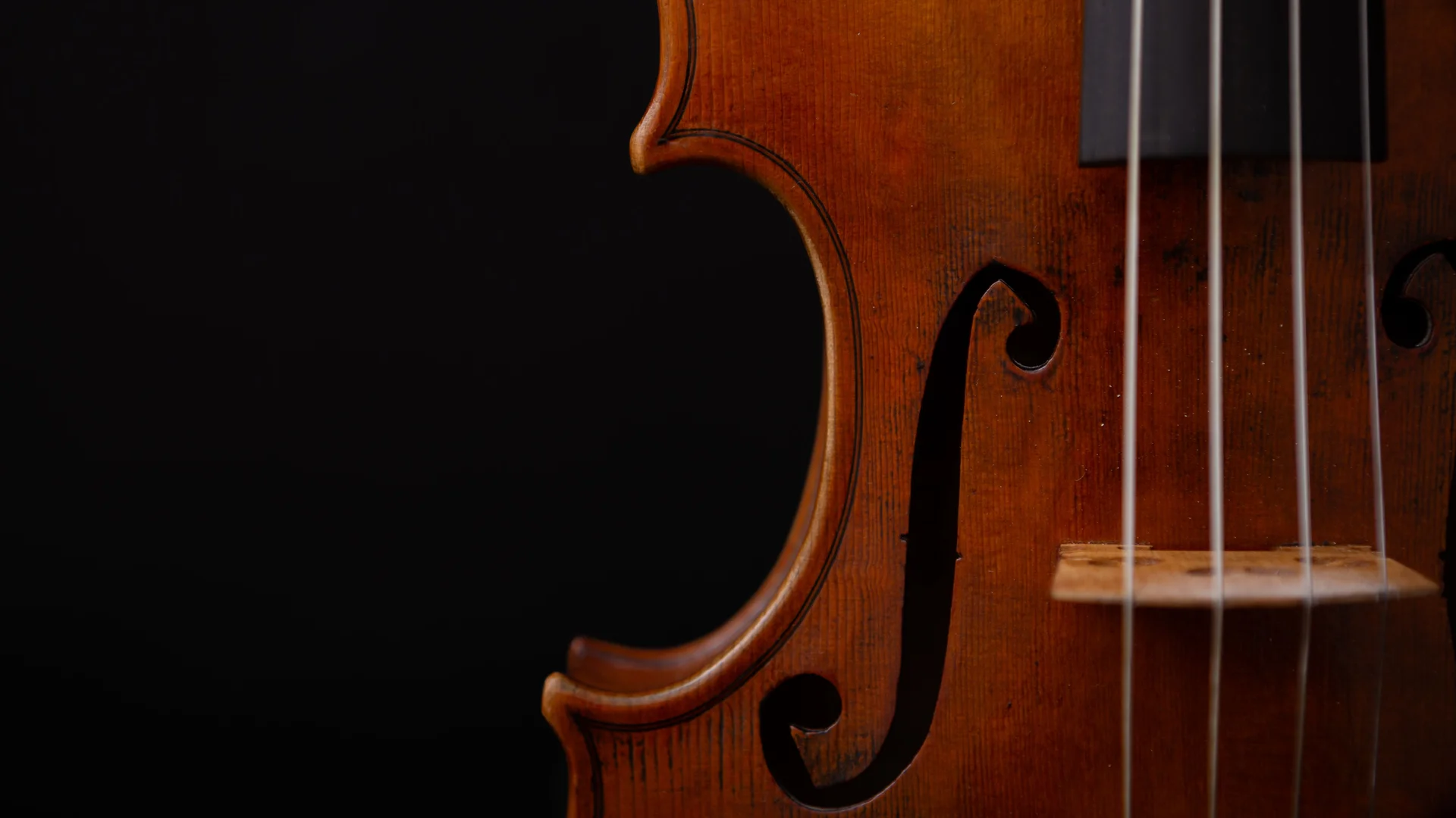 Detalle de un violín y su arco